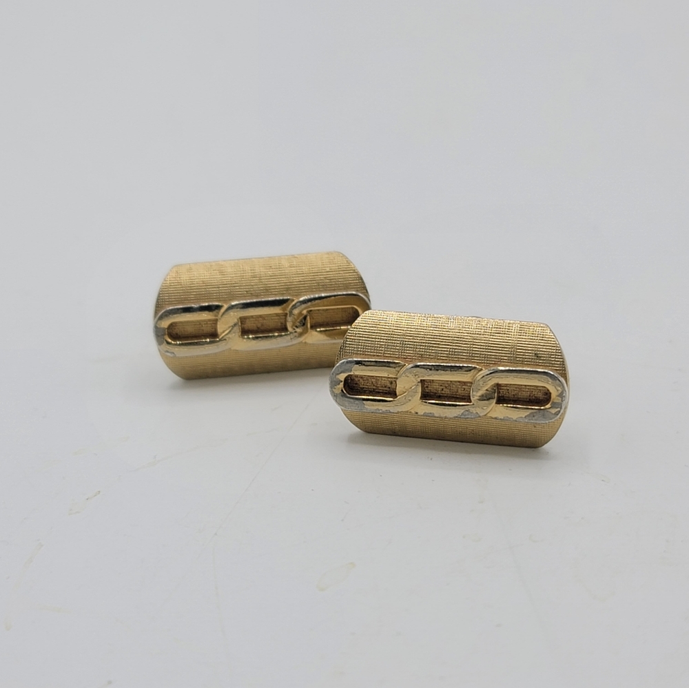 Swank Cufflinks Gold Tone with Silver Chain Link Accent Mid-Century Vintage